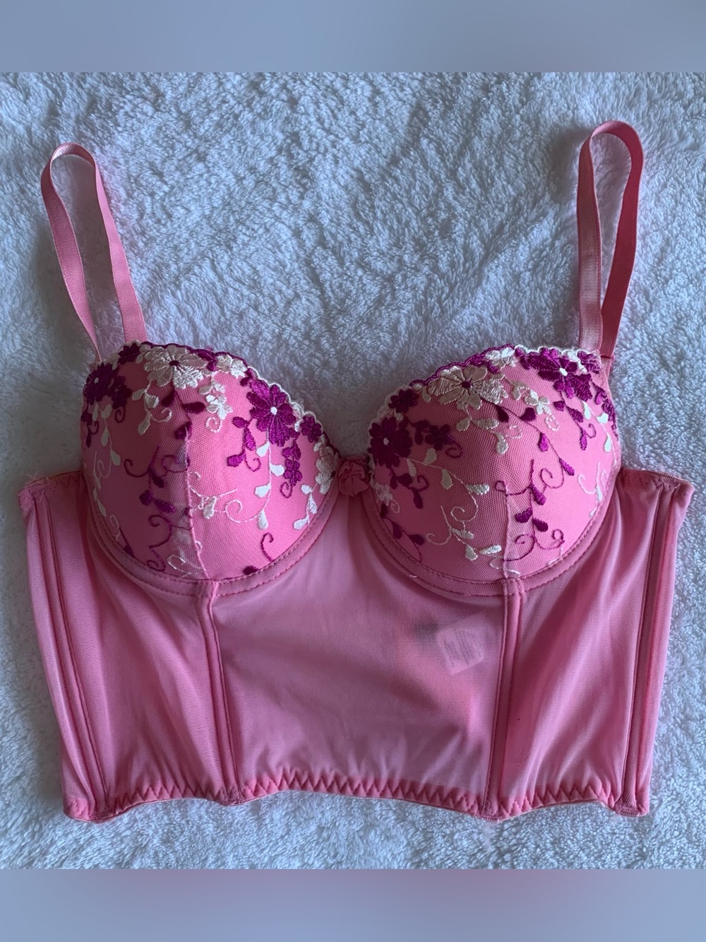 Vintage Rampage Y2K Pink Floral Embroidered Mesh Corset Bustier Top size M